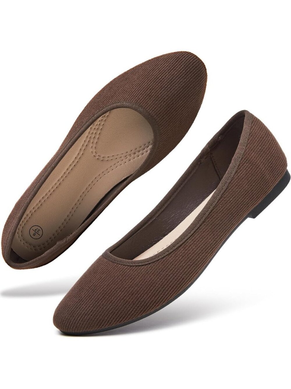 Women's Dark Brown Suede Ballet Flats Dress Shoes Round Toe Comfortable Casual